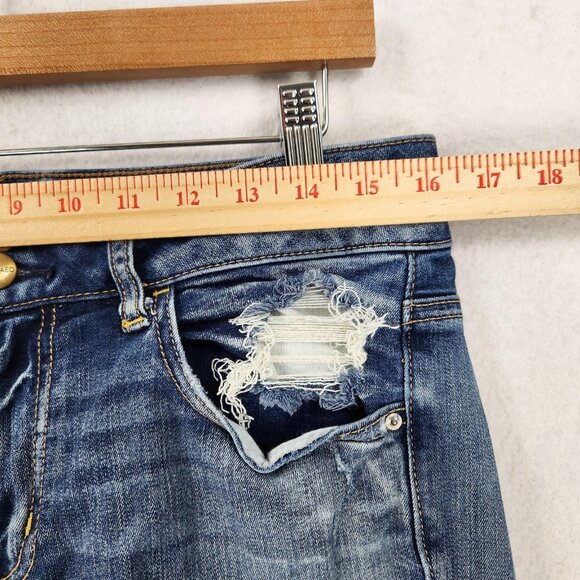 American Eagle Jeans Womens 12 Blue Artist Flare Distressed Mid Rise Stretch - Picture 4 of 13